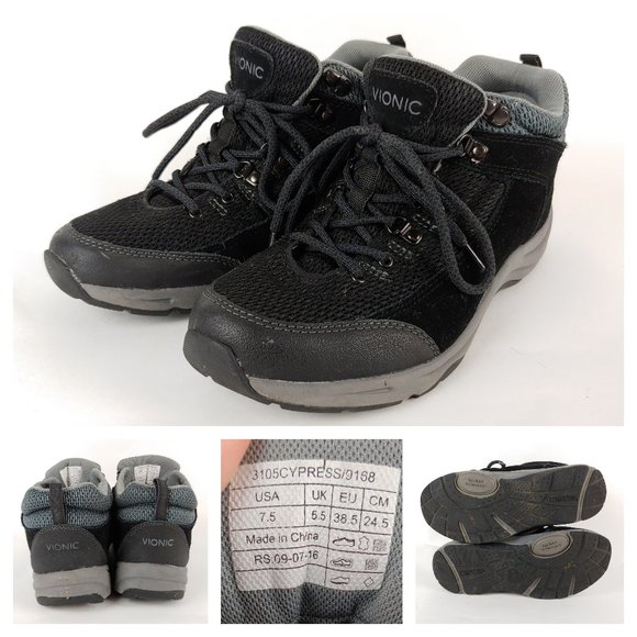 Vionic Cypress Water Resistant Hiking Boots Orthotics Black Suede MSRP $140 NEW